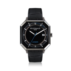 Automatic Watch - Steel Case, Black Dial, Black Leather Strap
